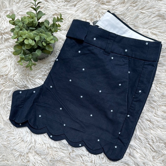 🎉HP🎉 J. Crew Scalloped Hem Linen Blend Star Shorts 💗 Navy - Picture 5 of 16